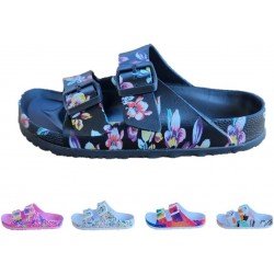 Slides Sandals Adjustable Double Buckle Strap EVA Sandals Flat, All Season Comfortable Light Weight Slides, Indoor and Outdoor Flip-Flops Anti-Slip Sole Waterproof Sandals